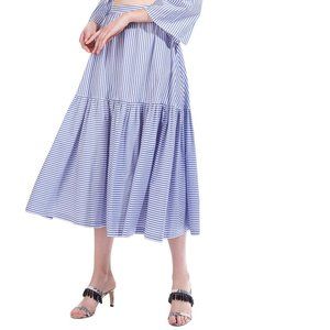STAUD Blue and White Striped A-Line Skirt